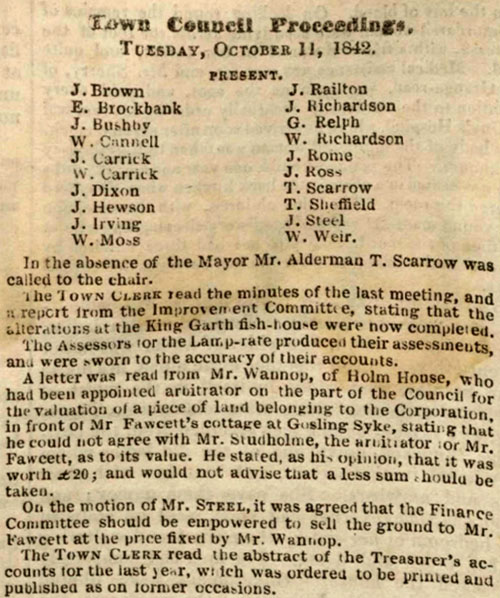 Thomas Scarrow, Carlisle Council 1842